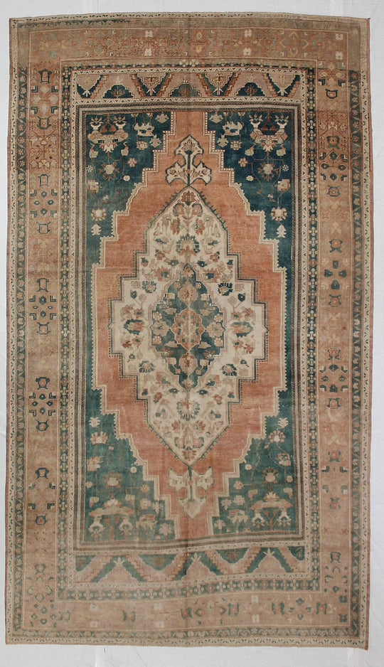 6x11 Peach and Light Blue Turkish Tribal Rug