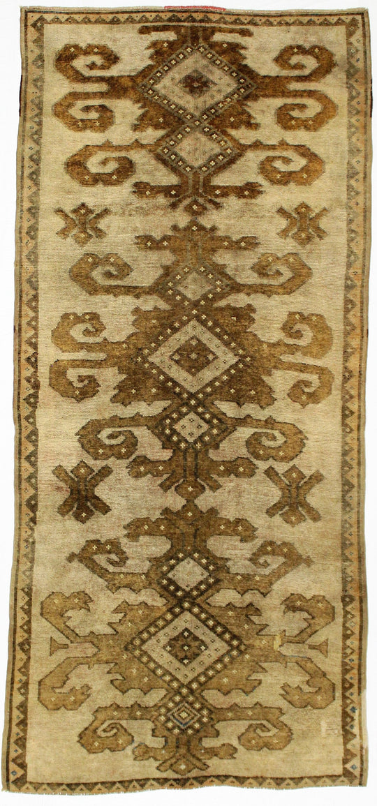 5x11 Beige and Brown Turkish Tribal Runner