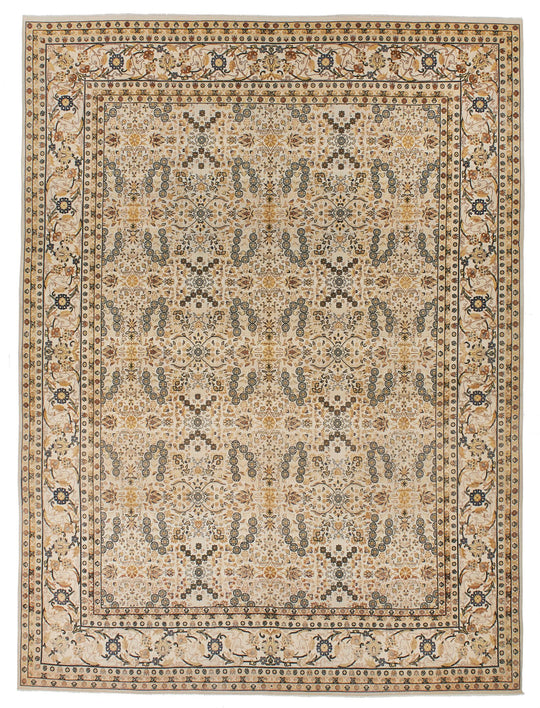 9x12 Beige and Black Turkish Silk Rug