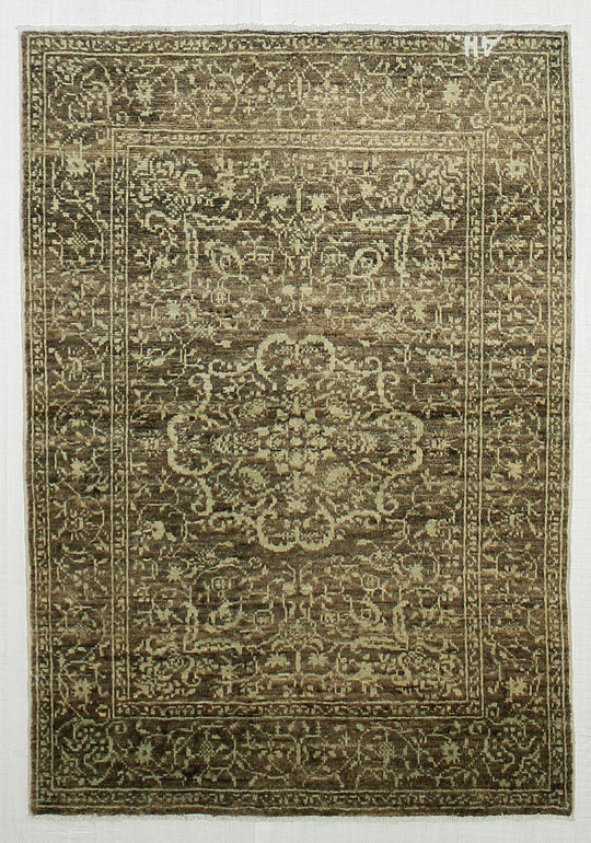 4x6 Brown and Ivory Anatolian Tribal Rug