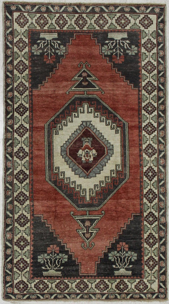 4x8 Red and Ivory Turkish Tribal Rug