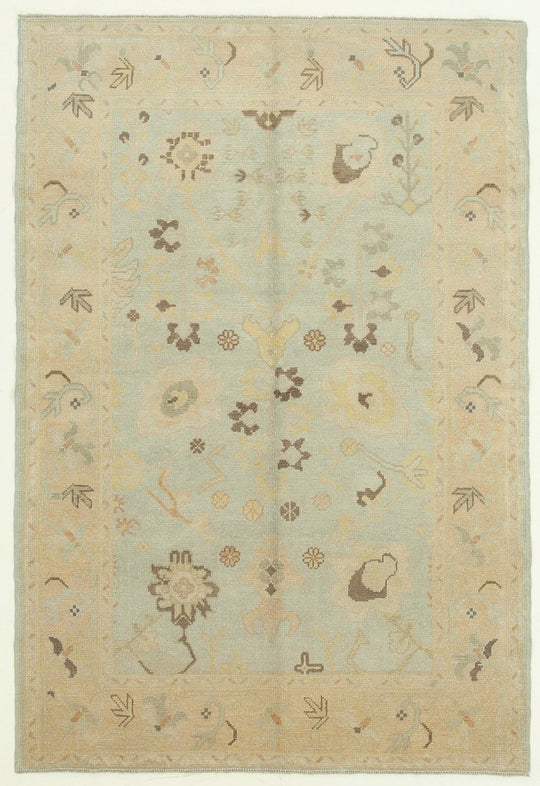 5x8 Blue and Ivory Turkish Oushak Rug