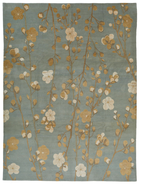 9x12 Blue and Ivory Modern Contemporary Rug