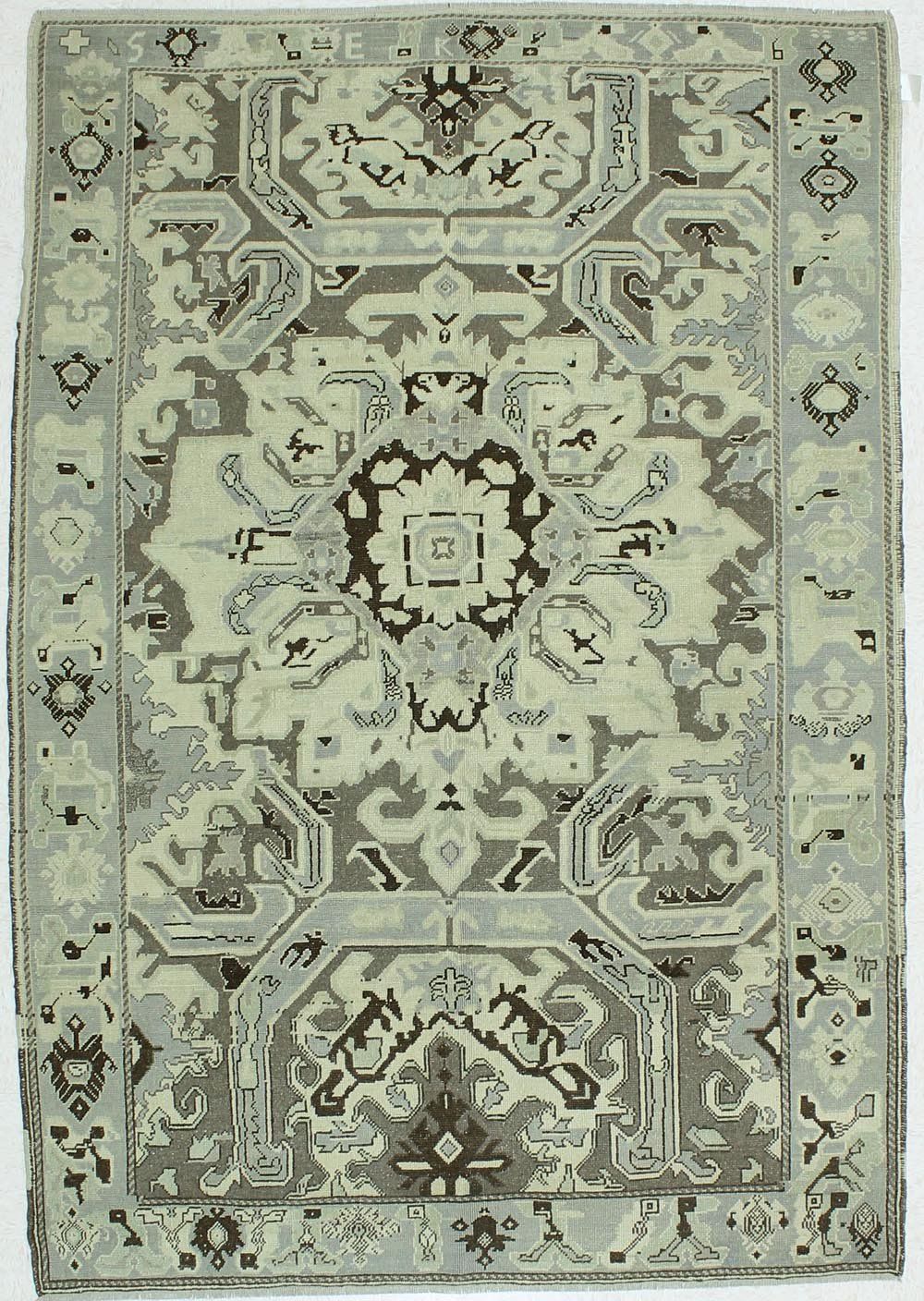 6x9 Ivory and Purple Turkish Tribal Rug