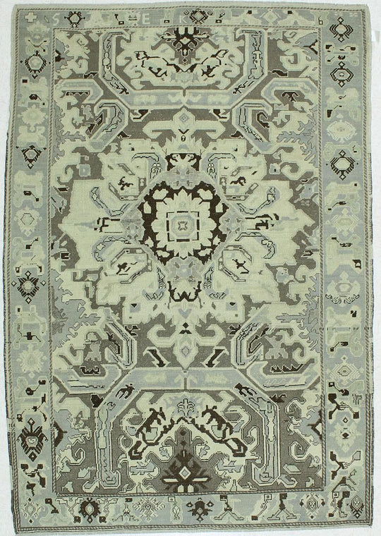 6x9 Ivory and Purple Turkish Tribal Rug