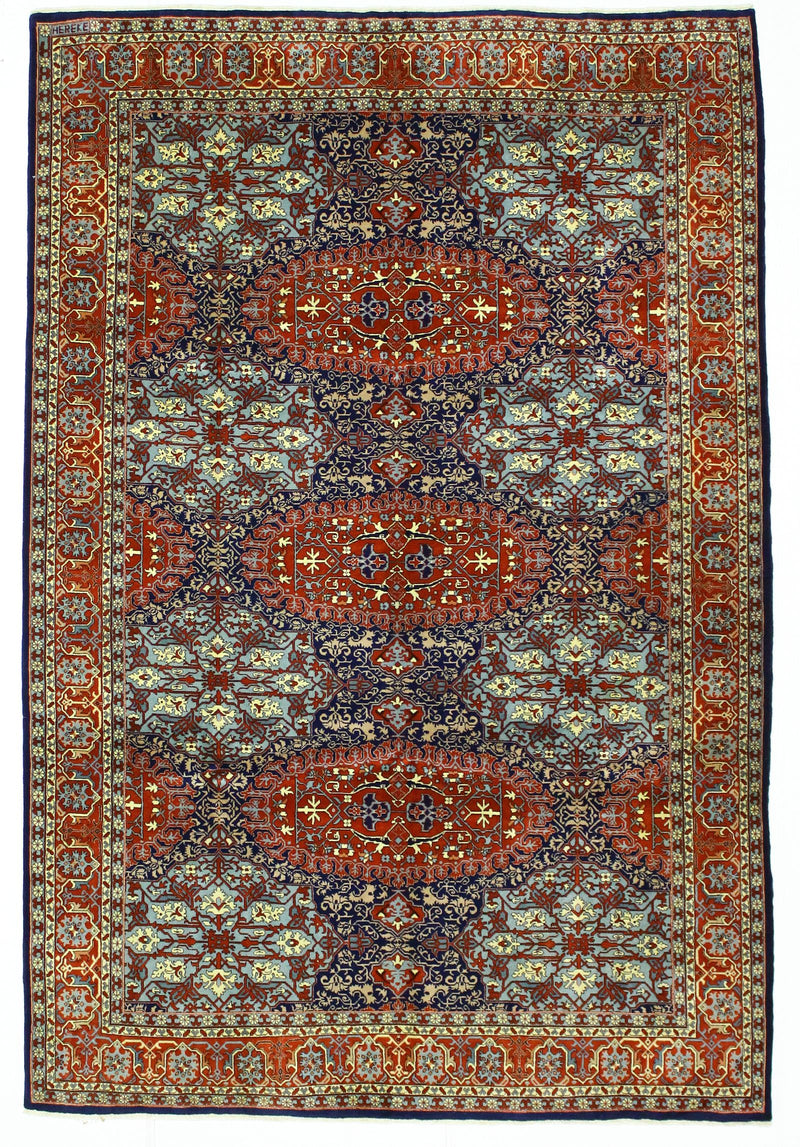 7x10 Navy and Red Turkish Silk Rug