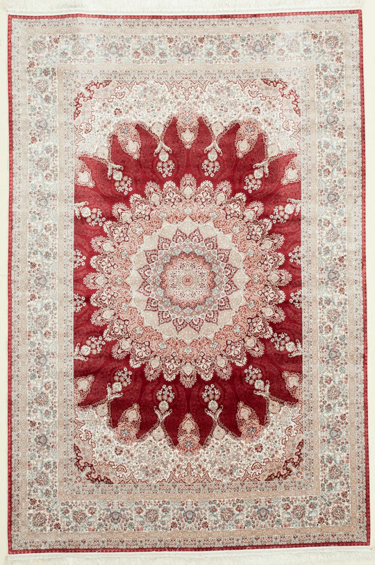 5x8 Red and Ivory Turkish Antep Rug