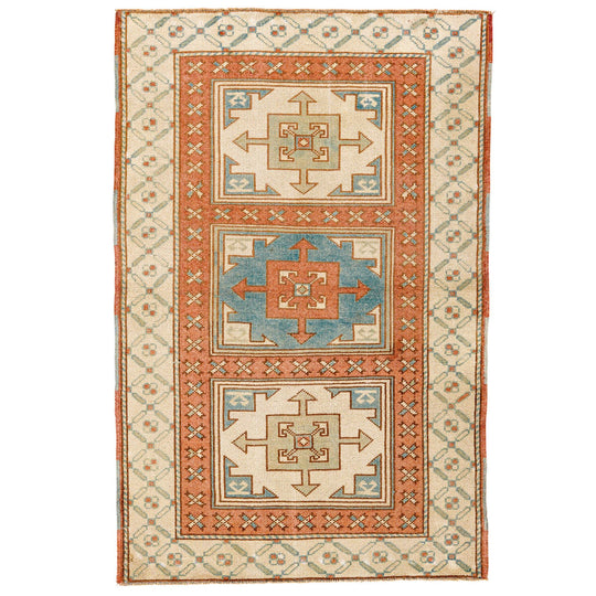 3x4 Beige and Red Turkish Tribal Rug