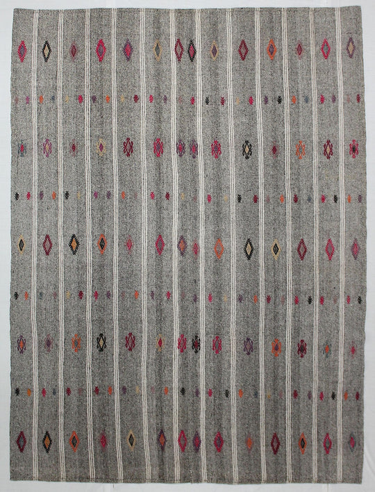 7x9 Multicolor and Gray Turkish Tribal Rug