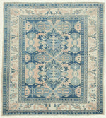6x6 Blue and Ivory Turkish Tribal Rug