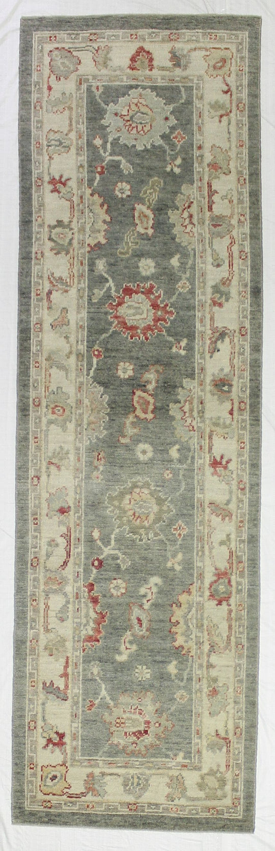 3x10 Gray and Off White Turkish Oushak Runner