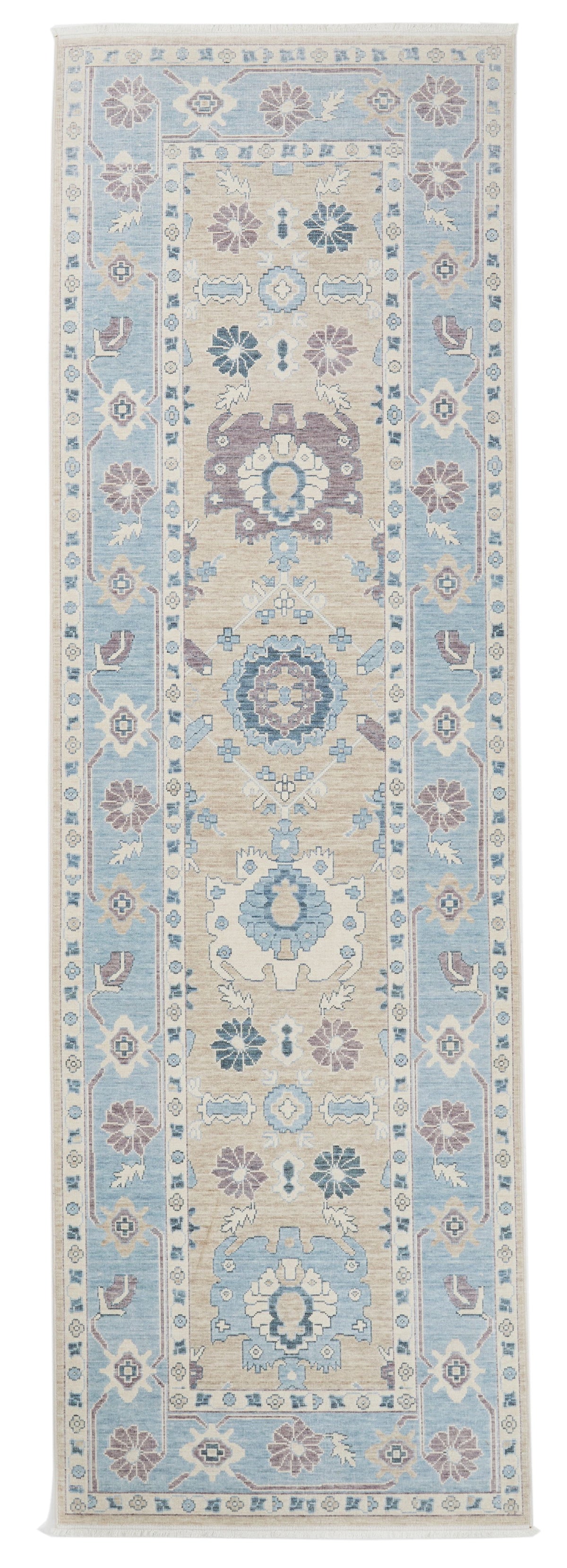 3x11 Beige and Blue Turkish Traditional Runner
