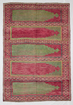 5x8 Red and Green Turkish Tribal Rug