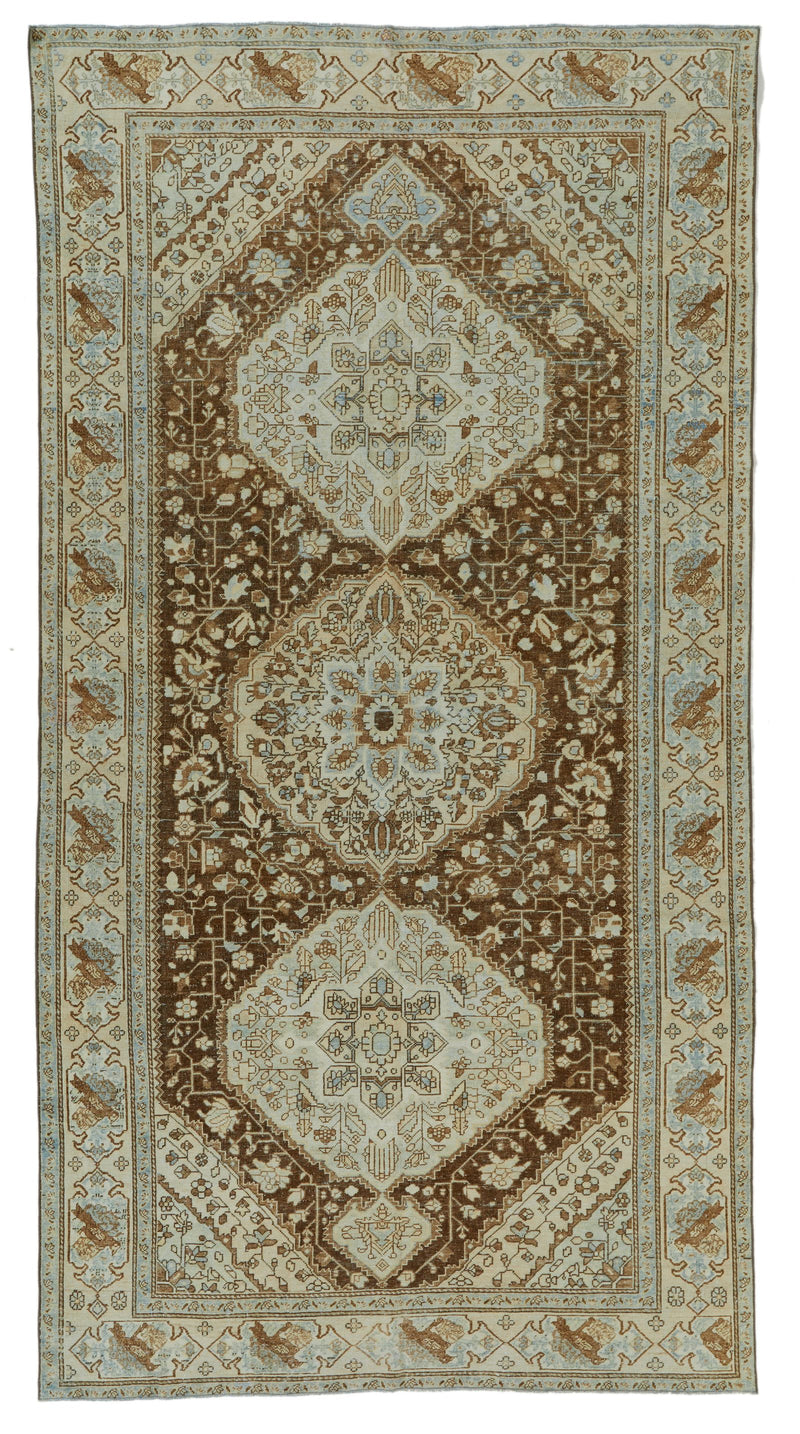 6x11 Brown and Ivory Persian Tribal Rug