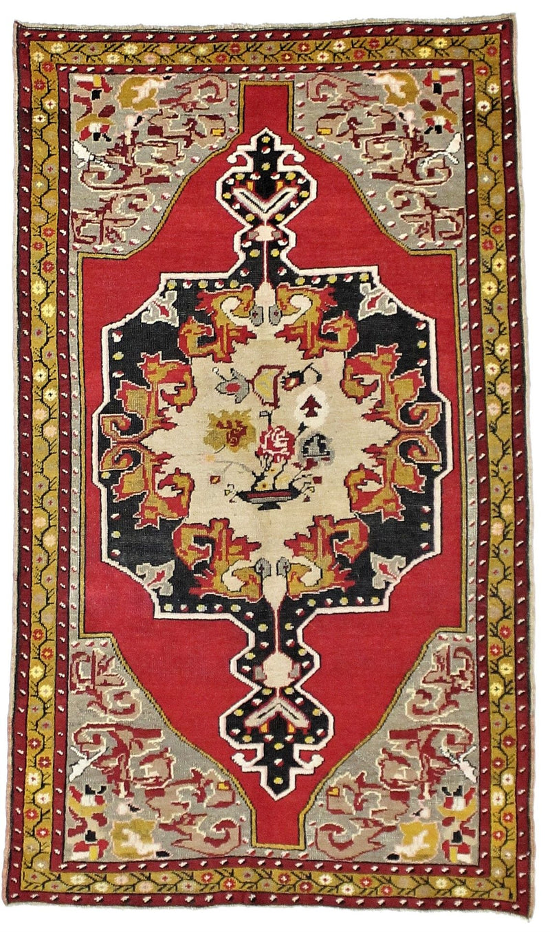 4x8 Red and Gold Turkish Tribal Rug