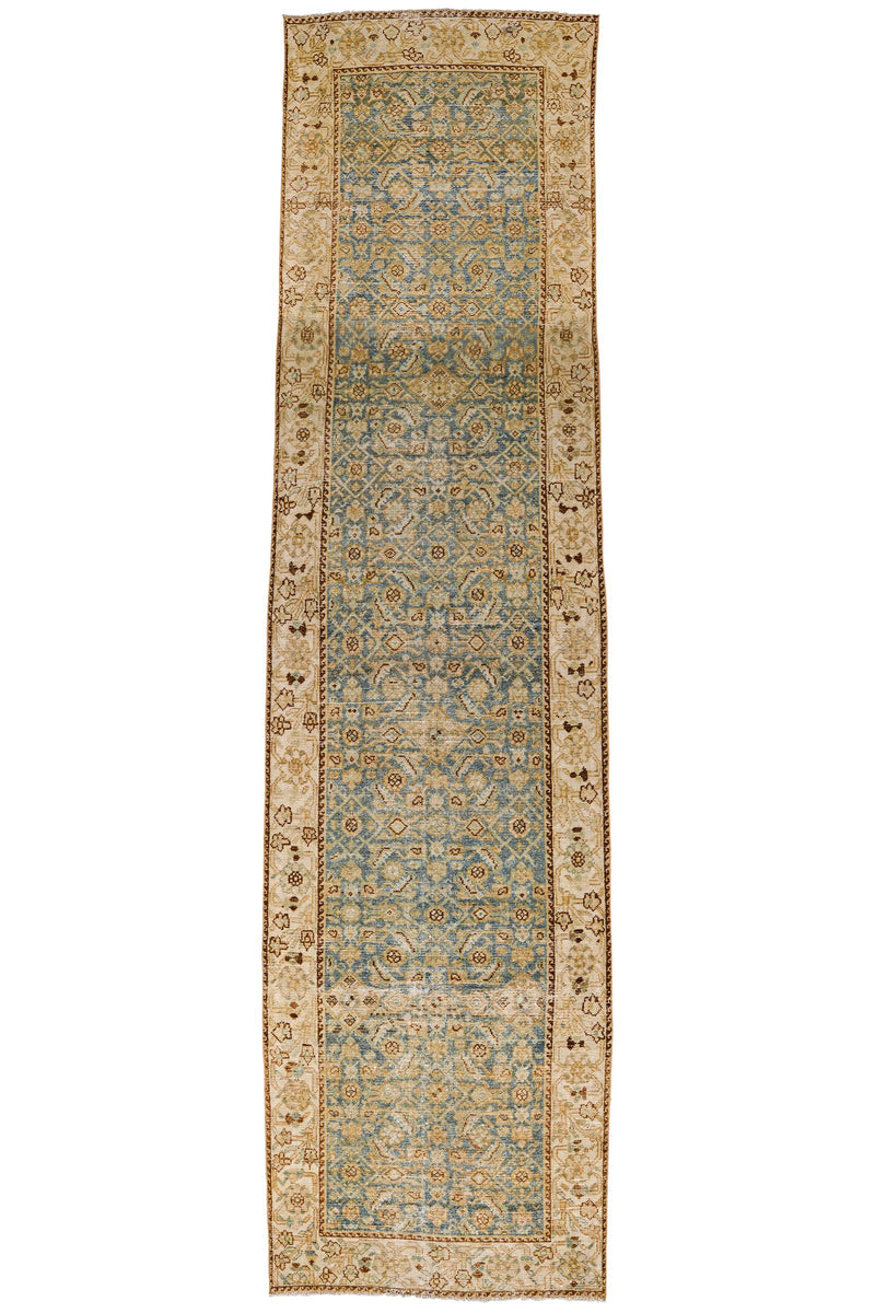 3x13 Beige and Blue Persian Tribal Runner