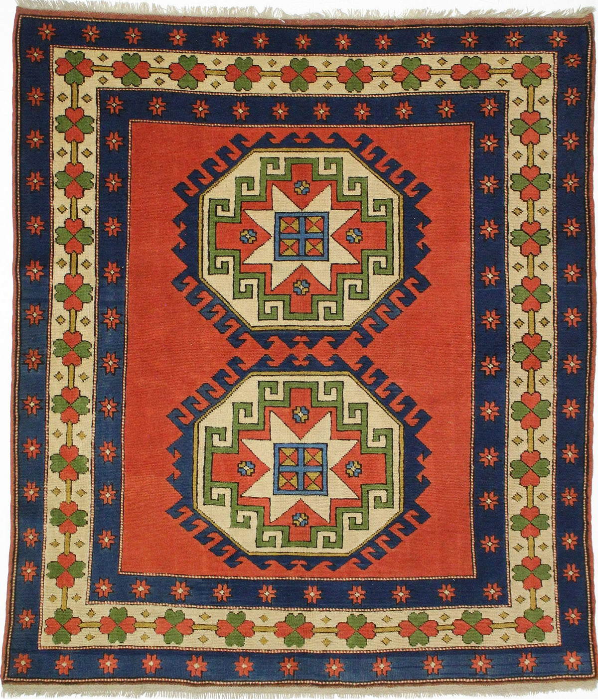 6x7 Red and Blue Turkish Tribal Rug