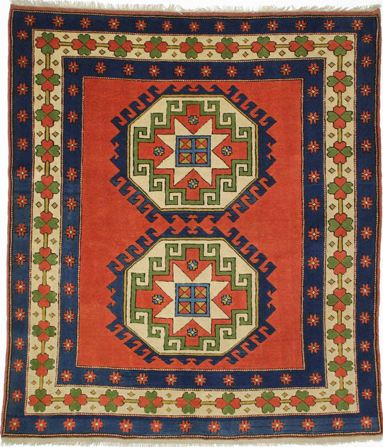 6x7 Red and Blue Turkish Tribal Rug