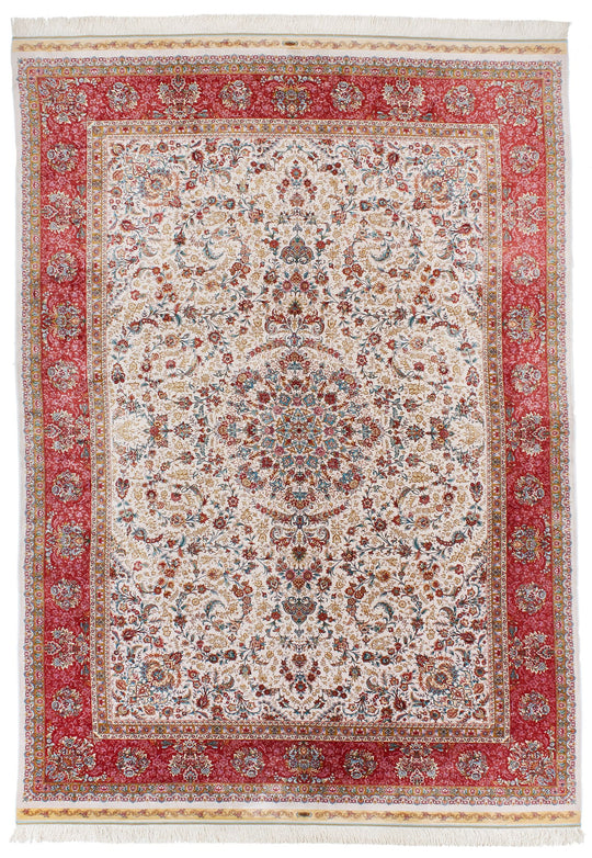8x12 Ivory and pınk Turkish Silk Rug