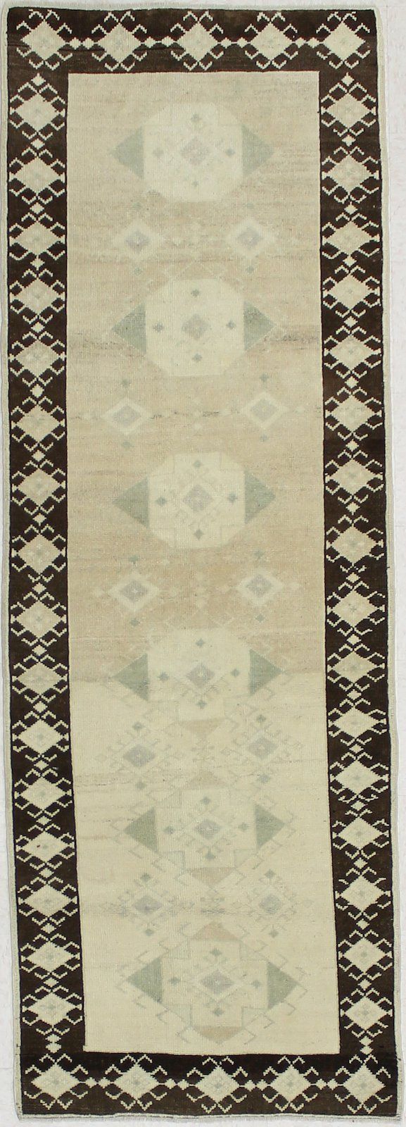 3x8 White and Brown Turkish Tribal Runner