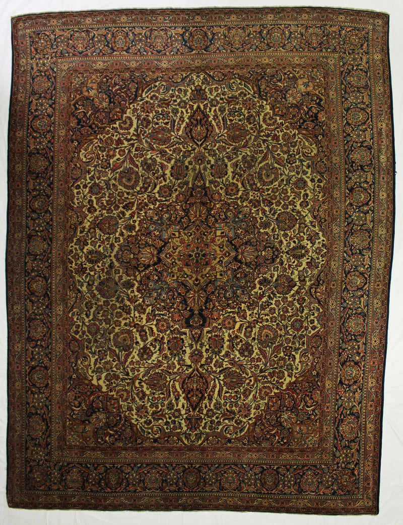 10x13 Ivory and Navy Persian Rug