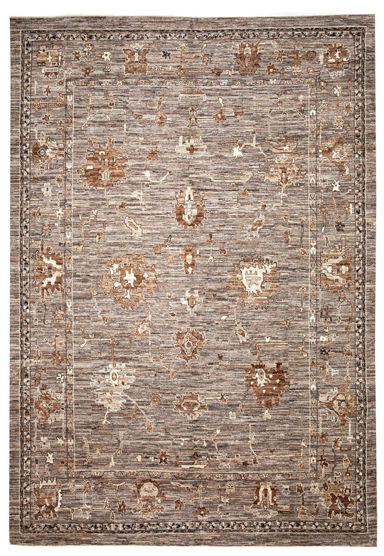 10x14 Brown and Beige Turkish Oushak Rug