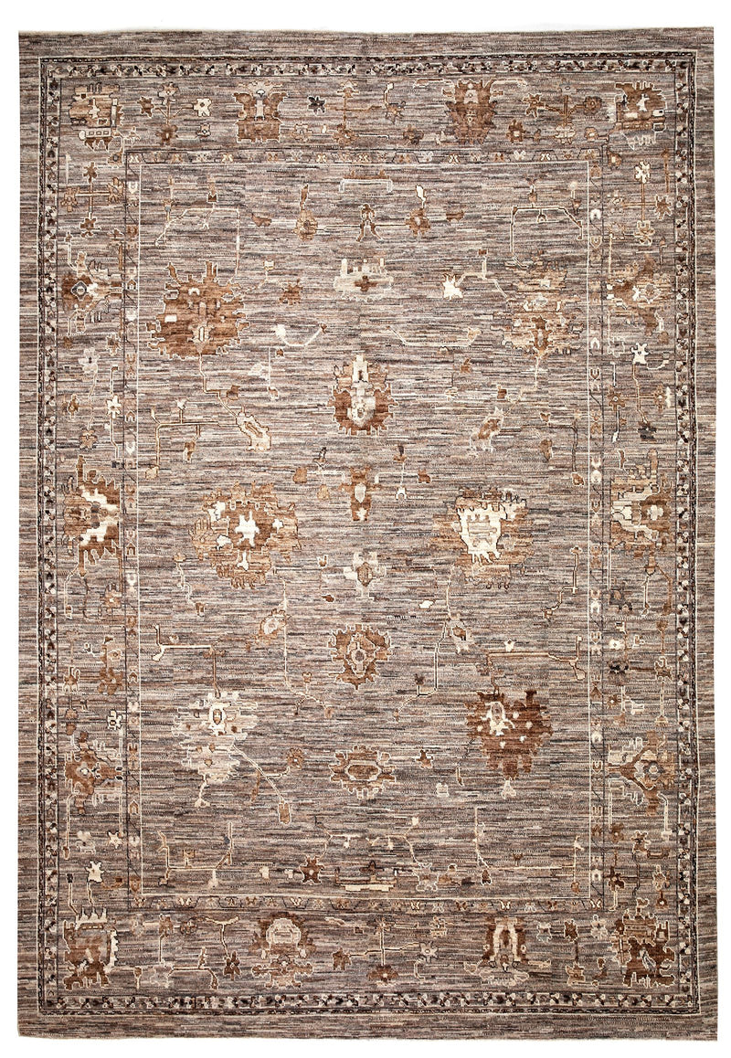 10x14 Brown and Beige Turkish Oushak Rug
