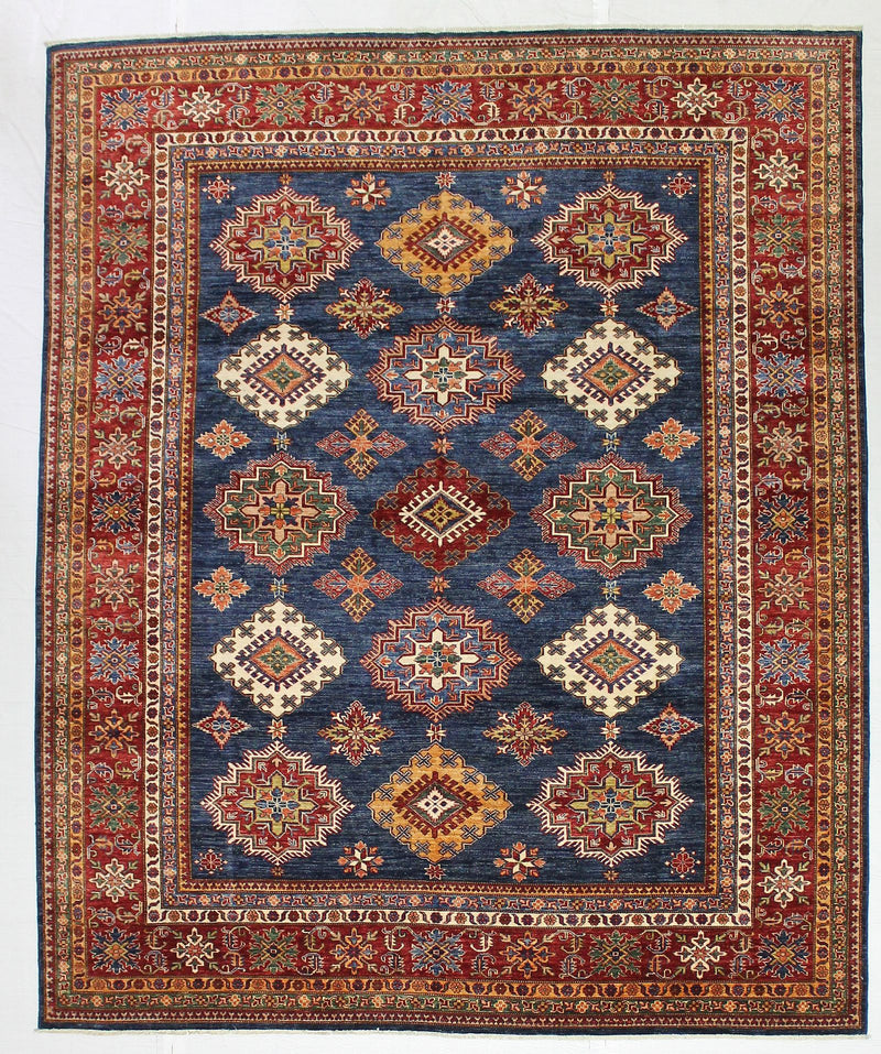 Vintage Handmade 8x10 Navy and Red Anatolian Caucasian Tribal Distressed Area Rug