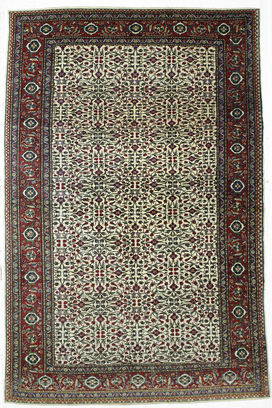 6x10 Ivory and Red Turkish Traditional Rug