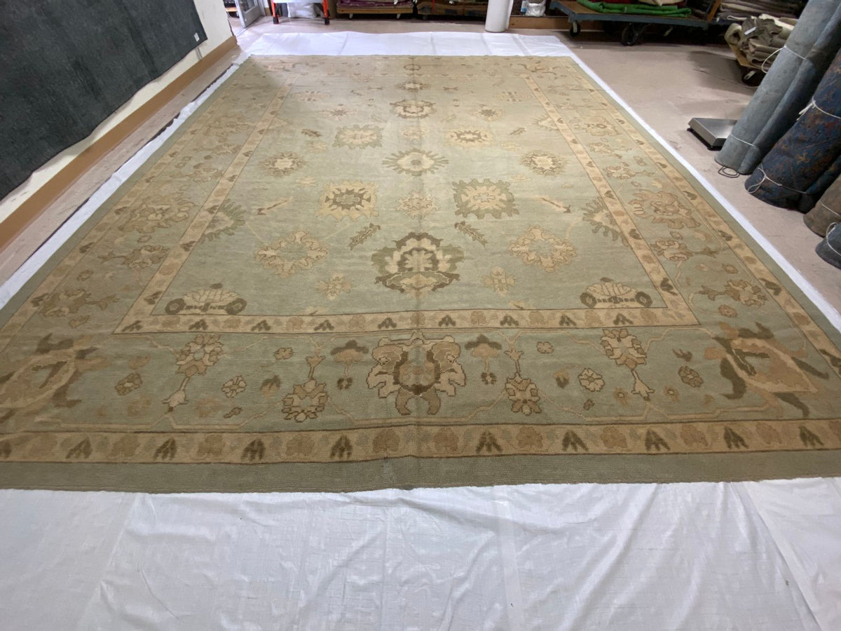 13x16 Blue and Ivory Turkish Oushak Rug