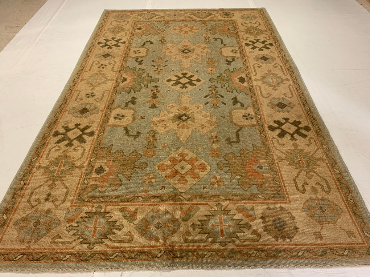 7x10 Blue and Beige Turkish Oushak Rug