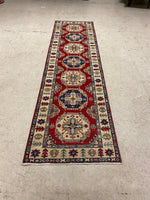 3x10 Red and Ivory Kazak Tribal Runner