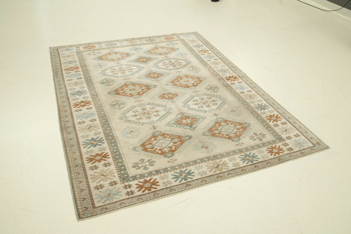 6x7 Multicolor and Ivory Turkish Tribal Rug