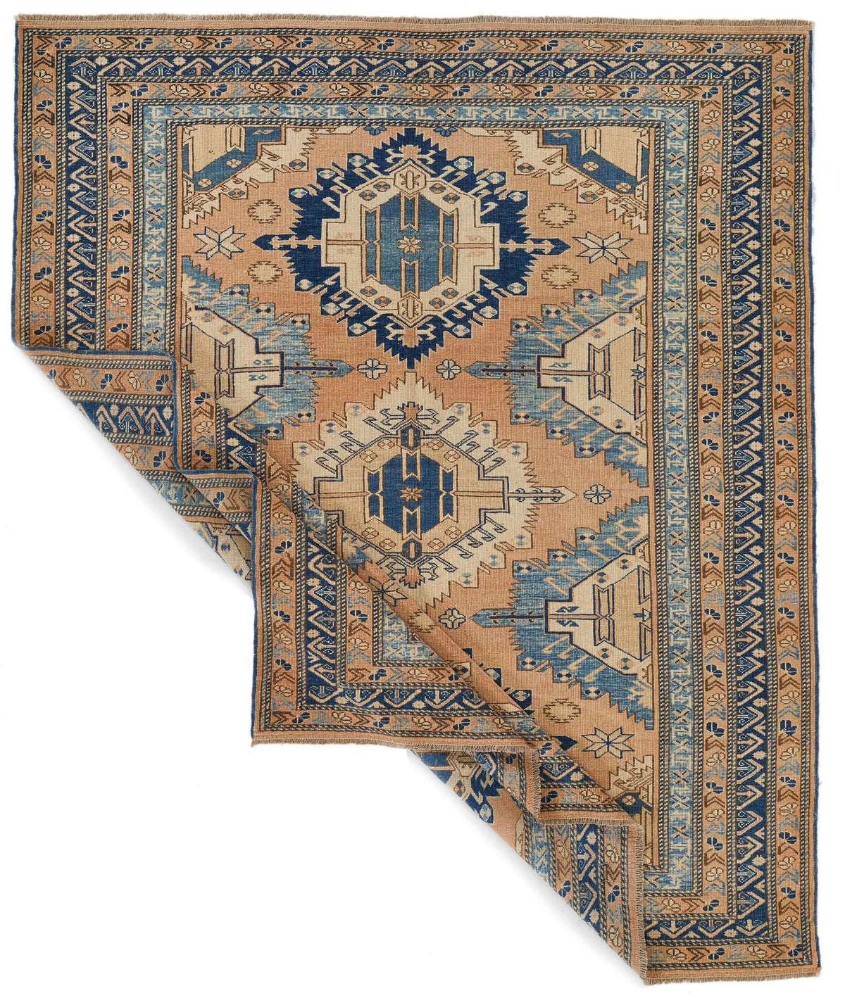 5x6 Beige and Blue Turkish Tribal Rug
