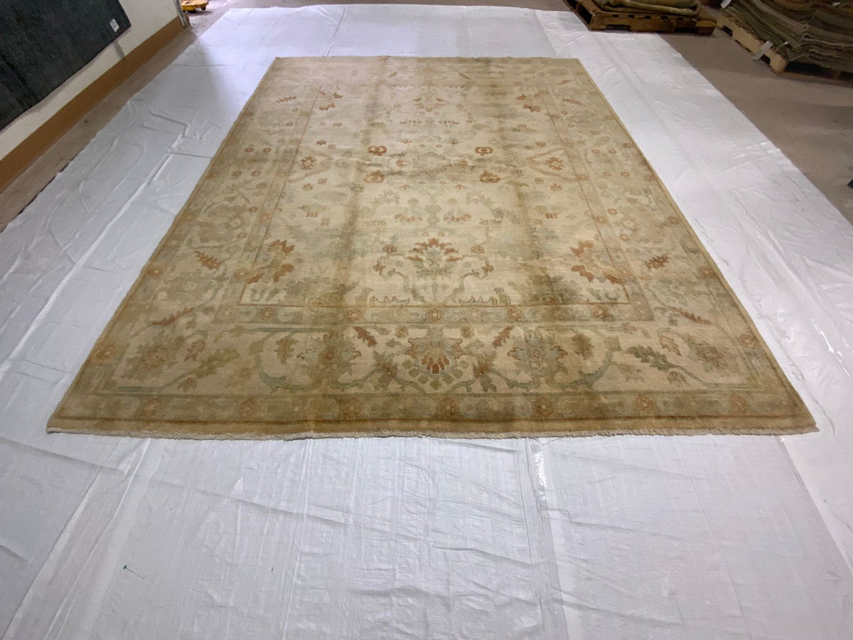 8x10 Gold and Beige Turkish Oushak Rug