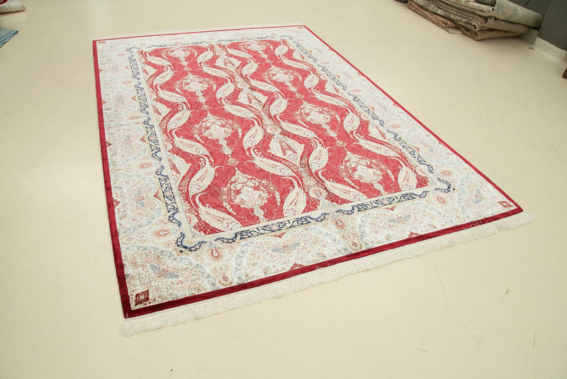 7x10 Red and Ivory Turkish Antep Rug