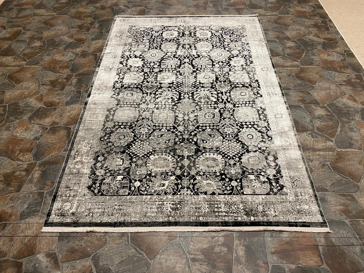 8x11 Black and White Turkish Antep Rug