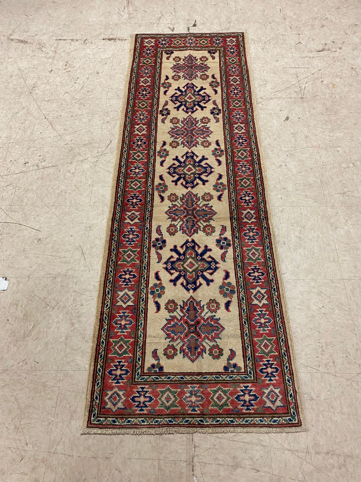 2x6 Ivory and Red Kazak Tribal Runner