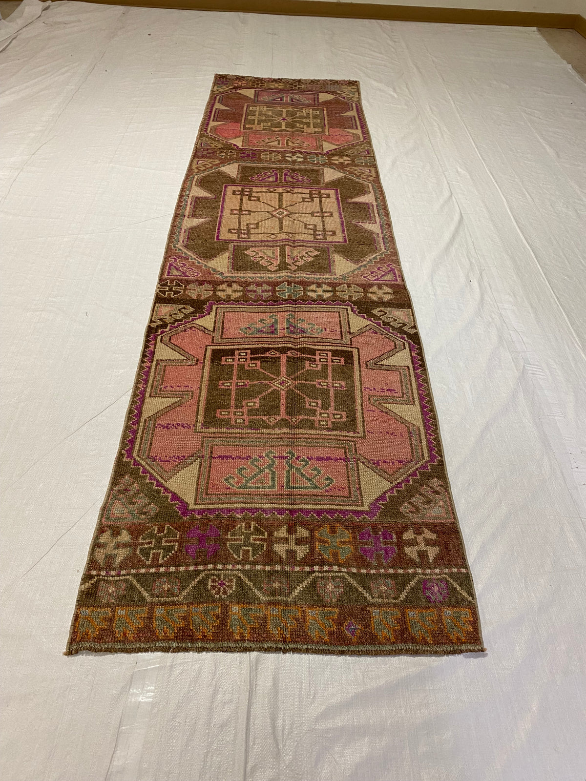 3x12 Brown and Pink Turkish Tribal Runner