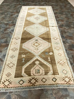 Vintage Handmade 5x11 Brown and Beige Anatolian Turkish Tribal Distressed Area Rug