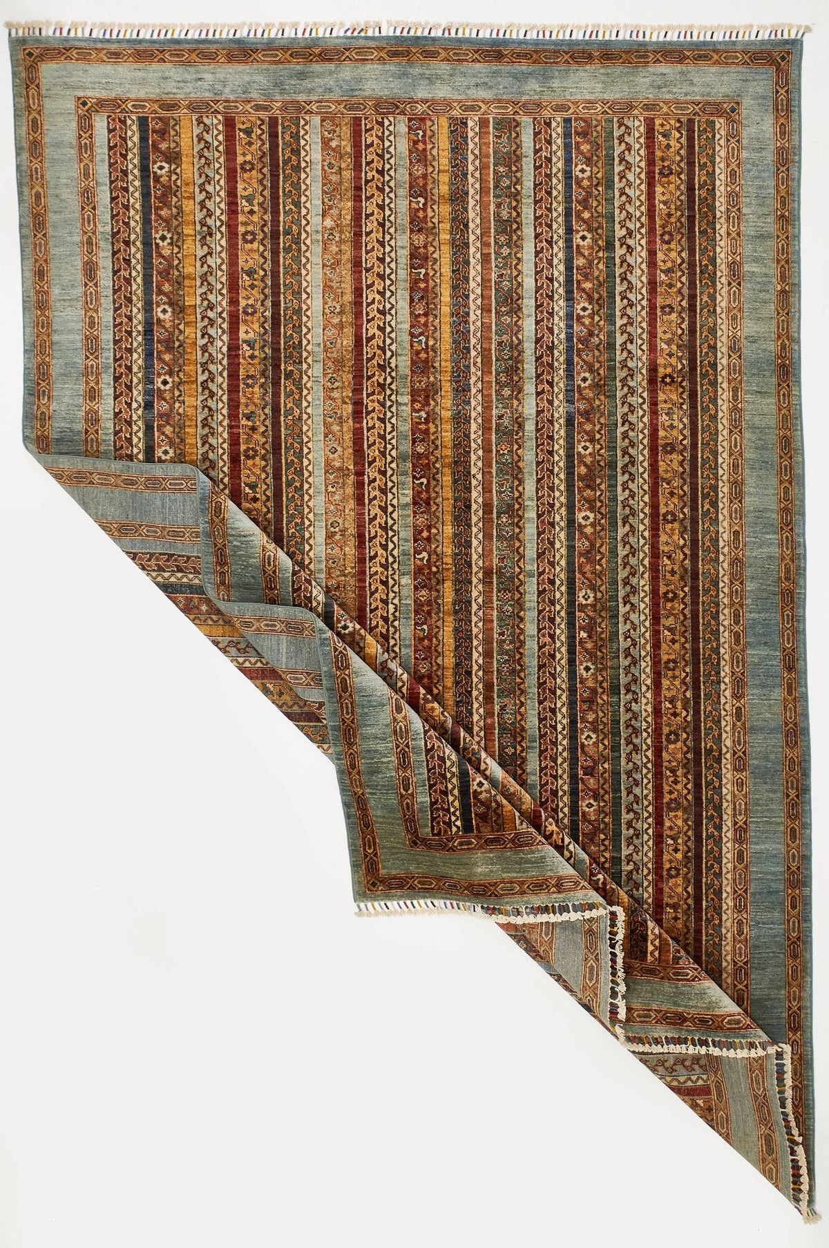 7x10 Multicolor and Blue Turkish Tribal Rug