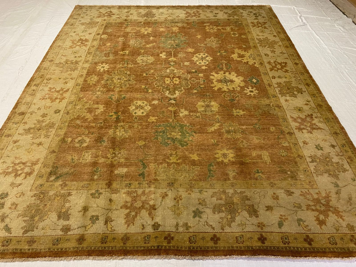 8x10 Brown and Ivory Turkish Oushak Rug