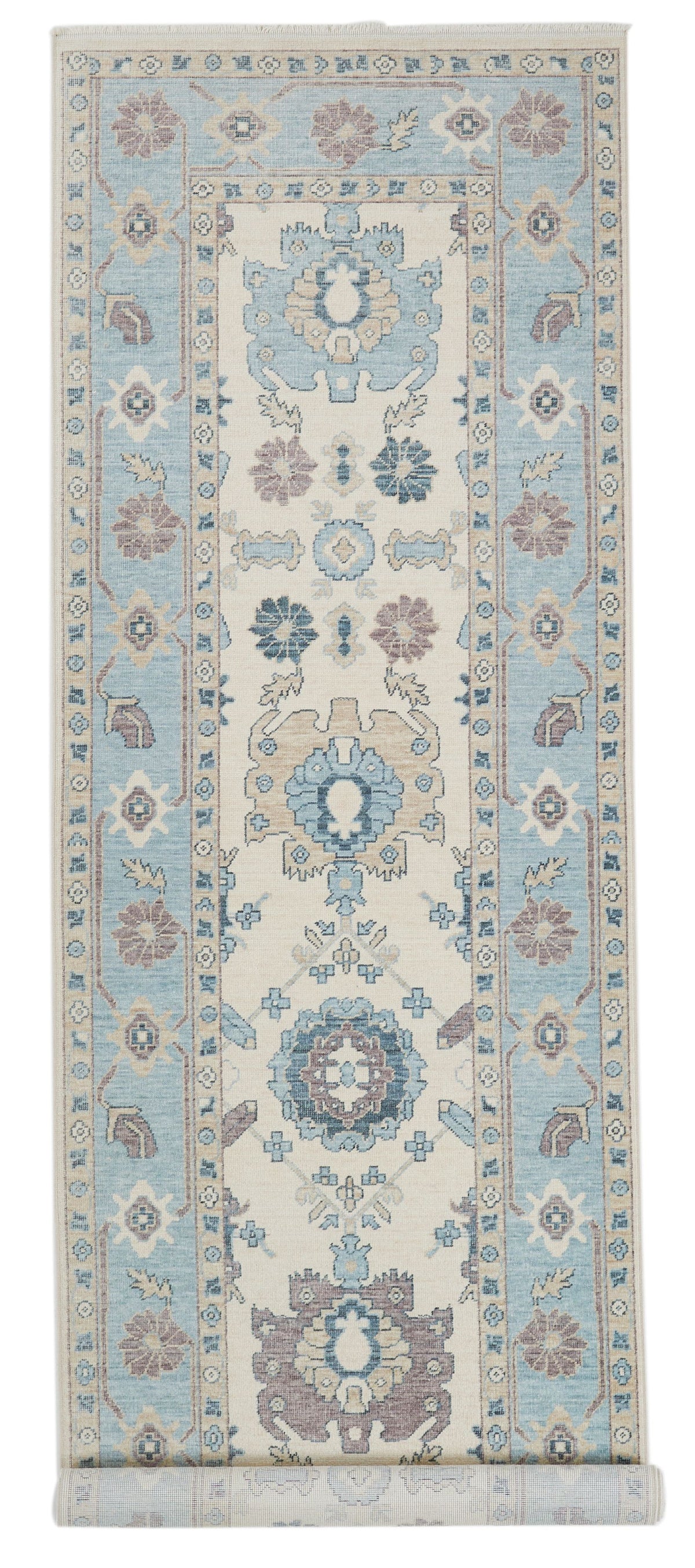 3x11 Ivory and Blue Turkish Traditional Runner