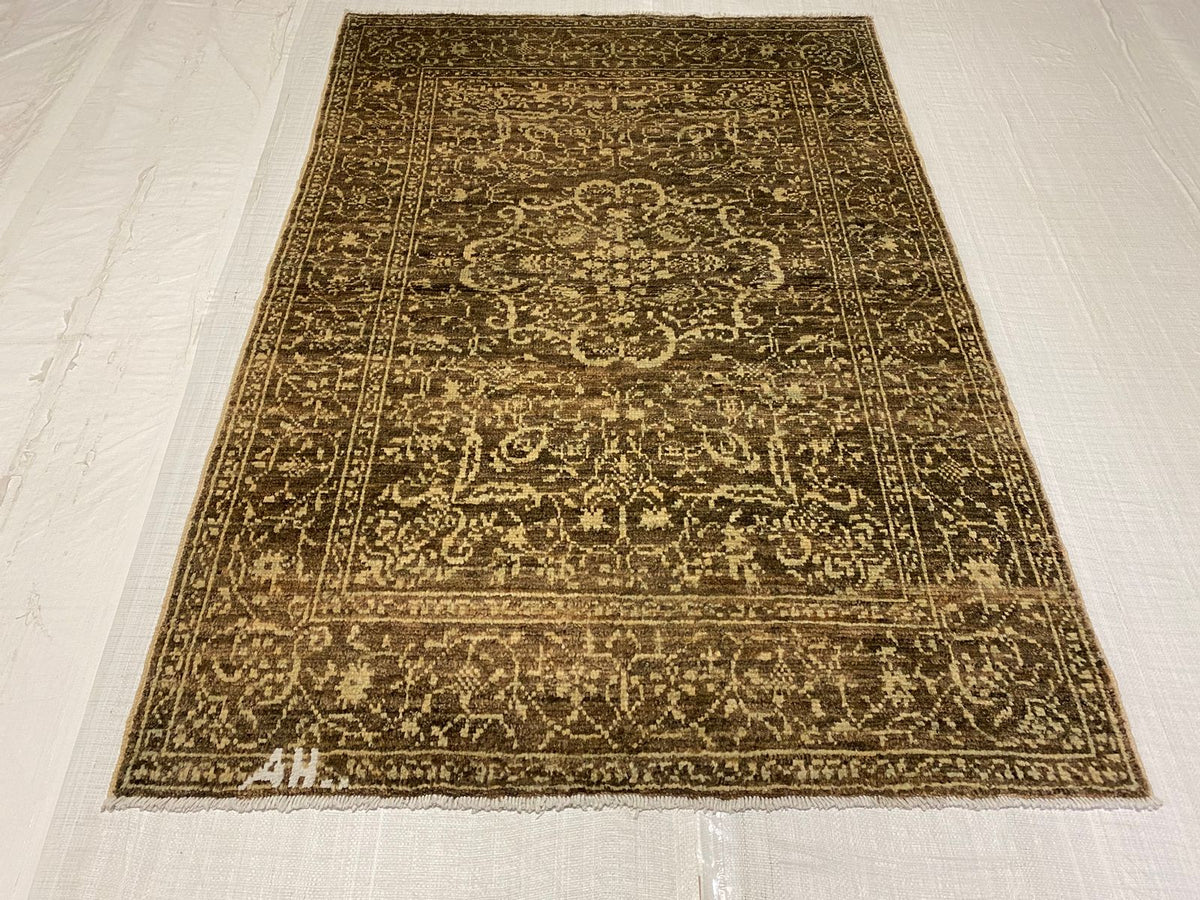 4x6 Brown and Ivory Anatolian Tribal Rug