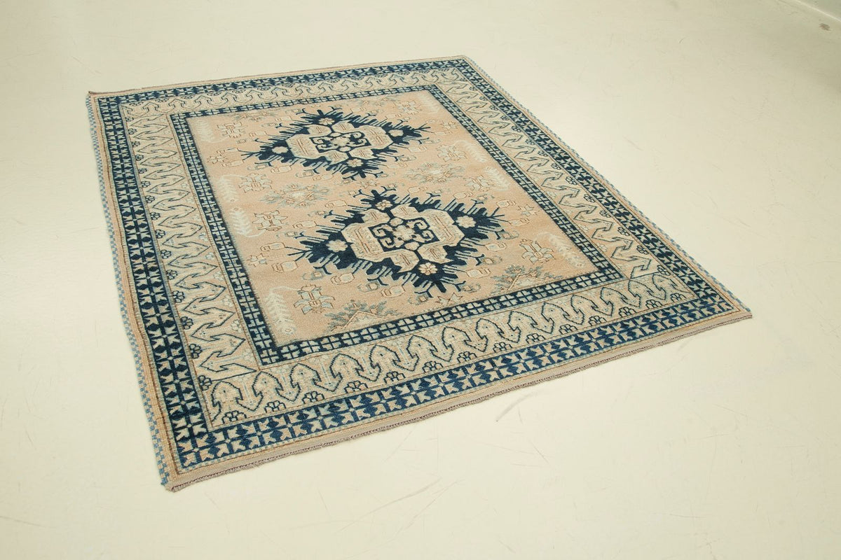 5x6 Pink and Blue Turkish Tribal Rug