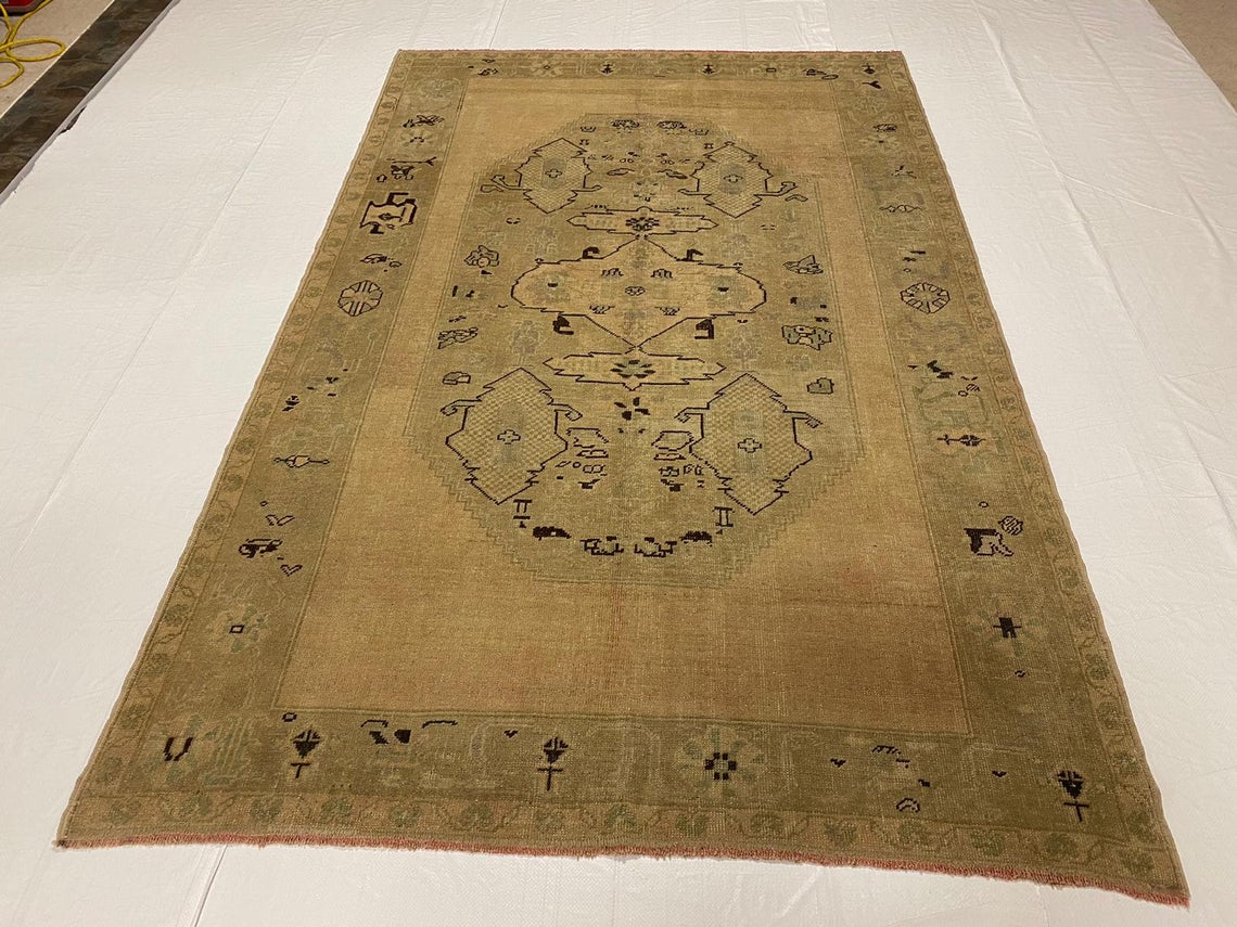 6x9 Beige and Brown Turkish Tribal Rug