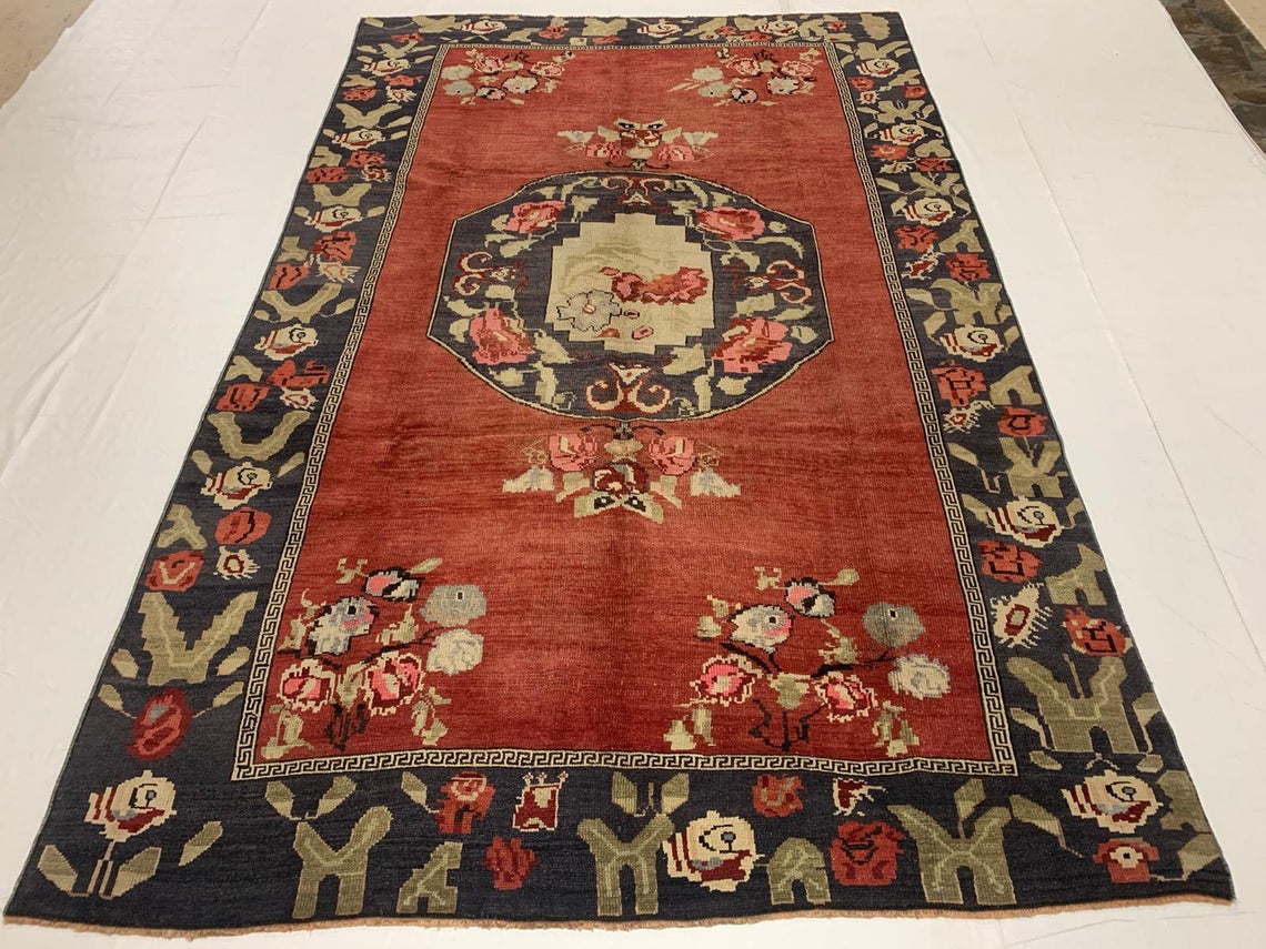 6x9 Red and Gray Turkish Tribal Rug