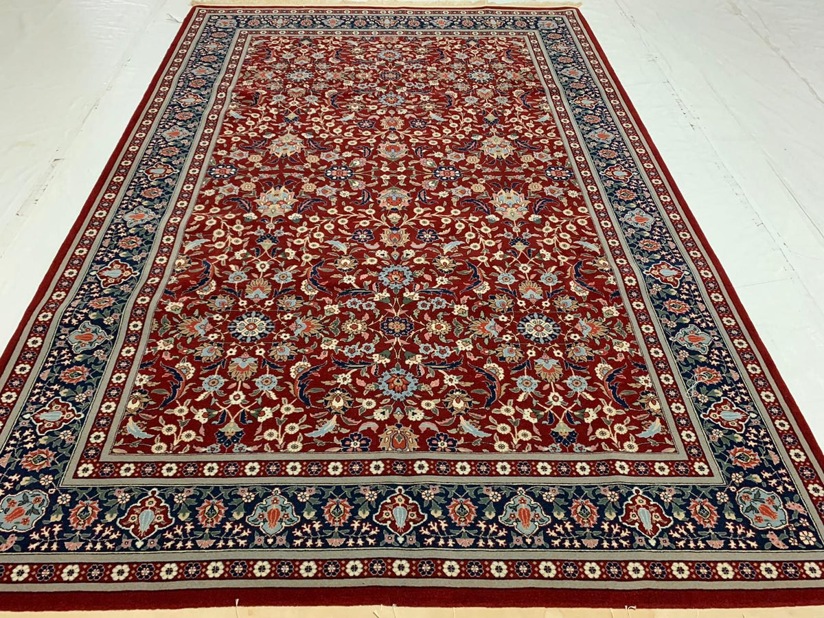 7x10 Red and Navy Turkish Silk Rug