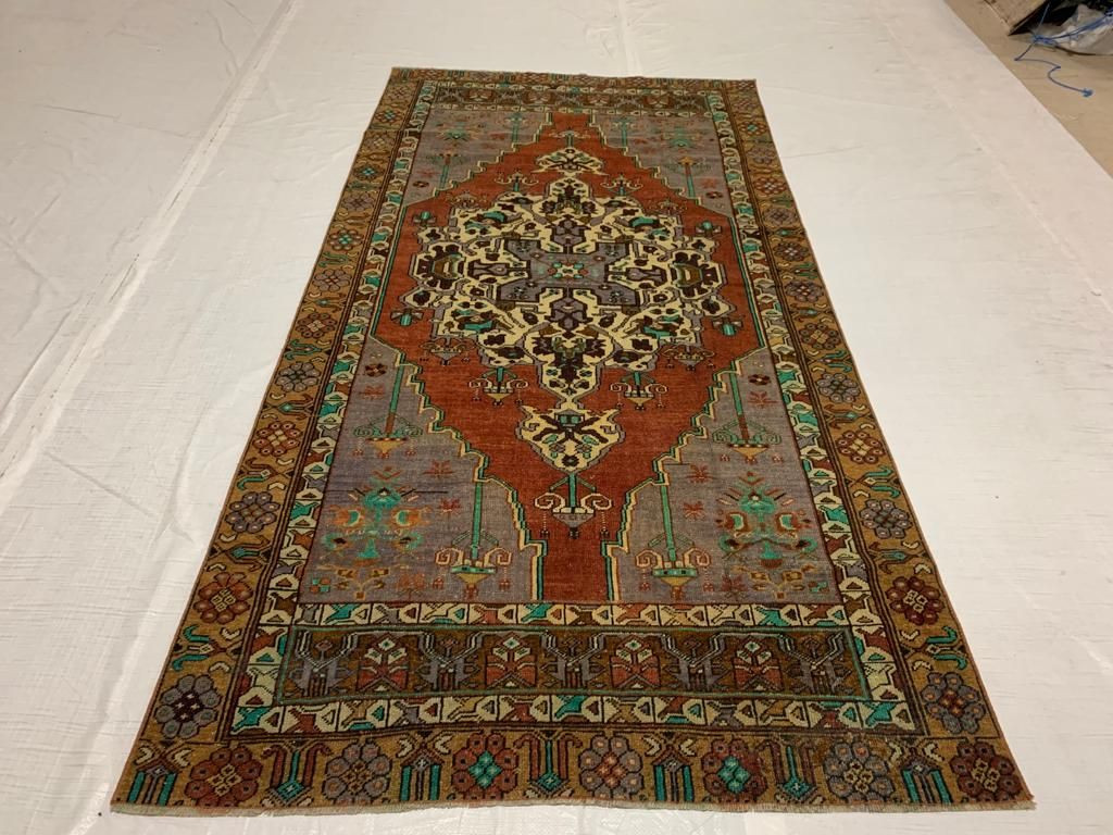 4x8 Purple and Brown Turkish Tribal Runner