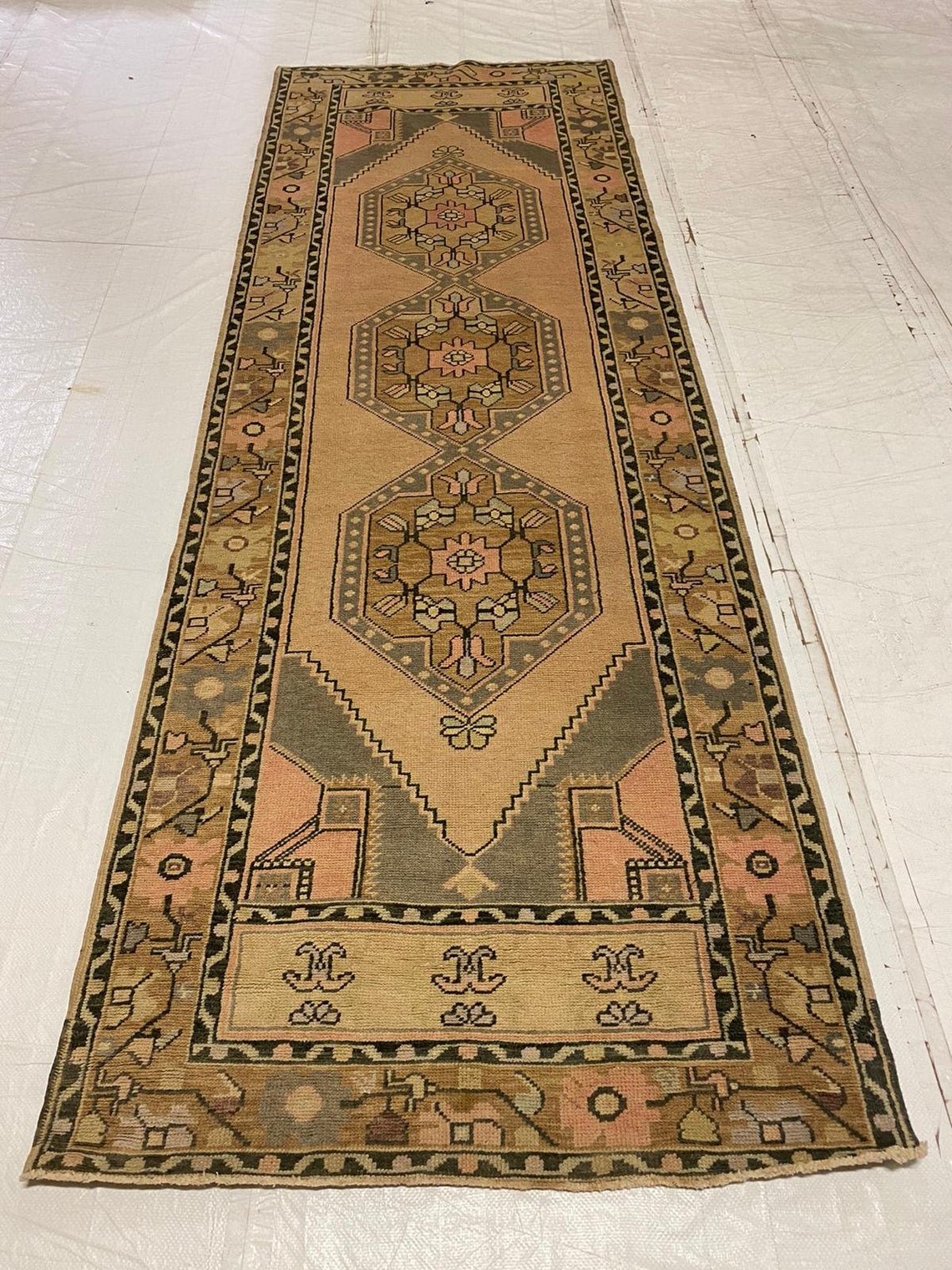 3x10 Ivory and Pink Turkish Tribal Runner